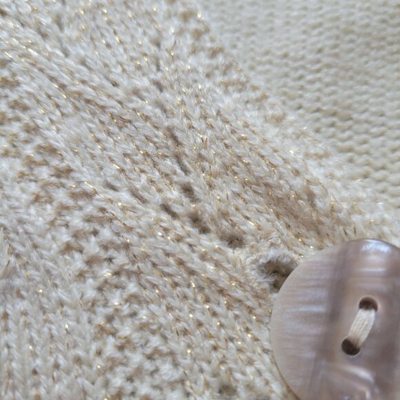 Appleseeds Petite Womens Gold Shimmer Acrylic Blend Cardigan Sweater Chevron Hem - Picture 4 of 9